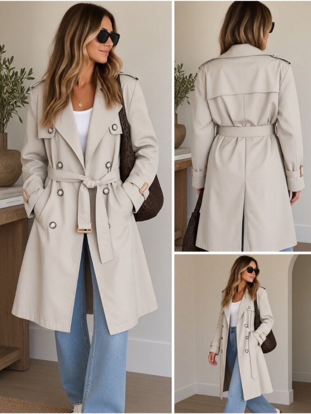 Vintage Beige Double Breasted Trench Coat Size 42